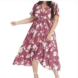 NEW BloomChic Pink Floral Print Faux Wrap Dress Size 18-20 NEW